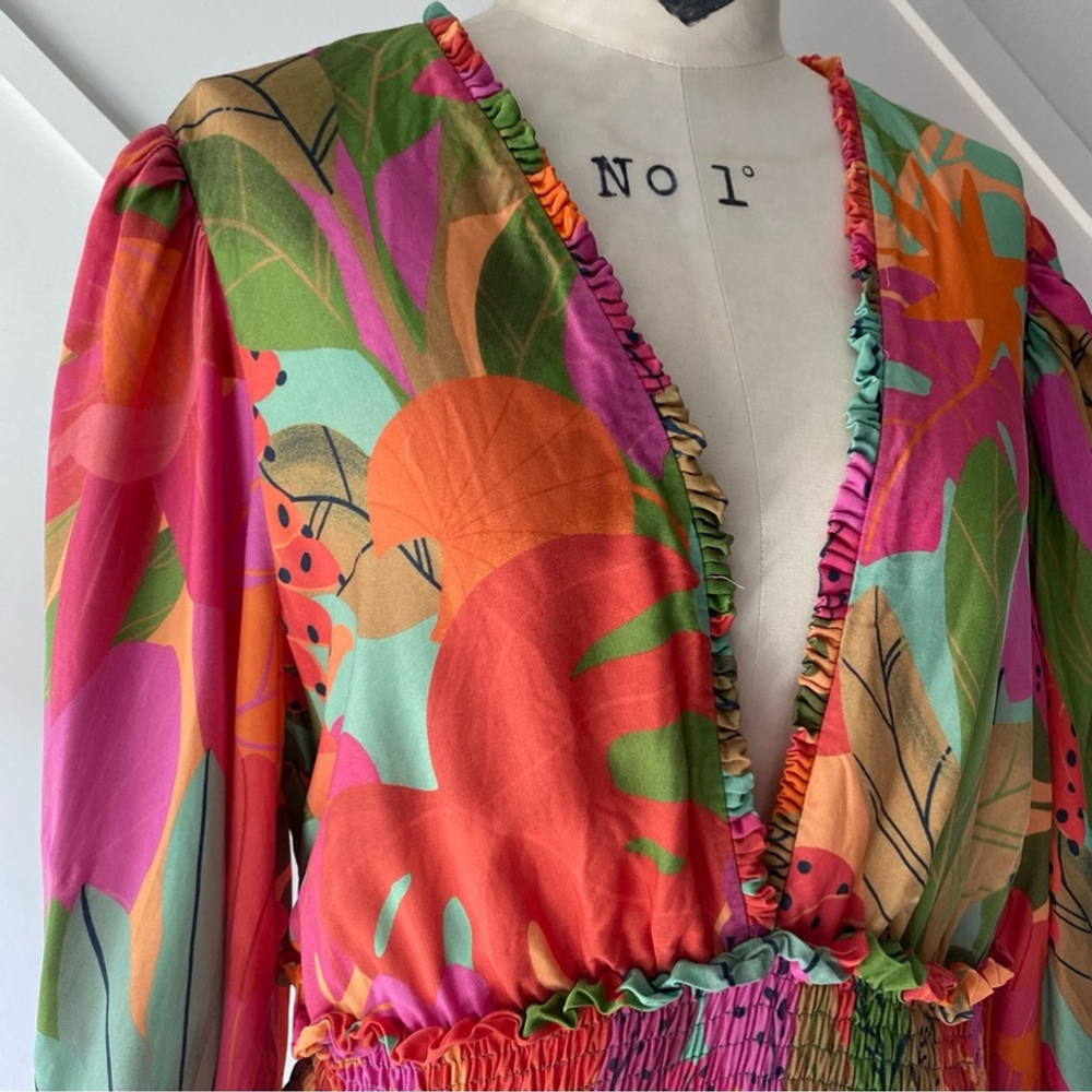 X SOLD X Farm Rio Sweet Forest Long Sleeve Mini Dress - L - Picture 5 of 15
